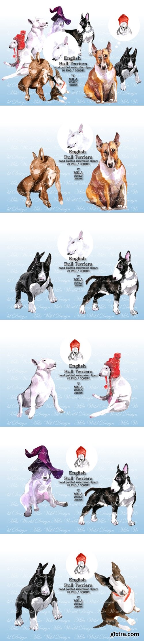 Watercolor English Bull Terriers Clip Art 1598521