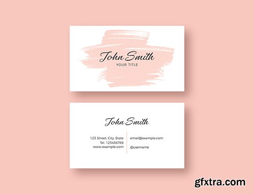 Business Card Layout with Pink Brush Stroke Illustration 253595816