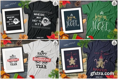 Christmas T-Shirt Designs Retro Bundle. Xmas Tees