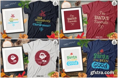 Christmas T-Shirt Designs Retro Bundle. Xmas Tees