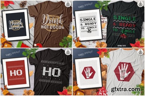 Christmas T-Shirt Designs Retro Bundle. Xmas Tees