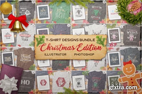 Christmas T-Shirt Designs Retro Bundle. Xmas Tees