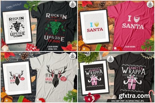 Christmas T-Shirt Designs Retro Bundle. Xmas Tees