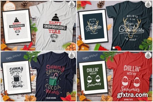 Christmas T-Shirt Designs Retro Bundle. Xmas Tees