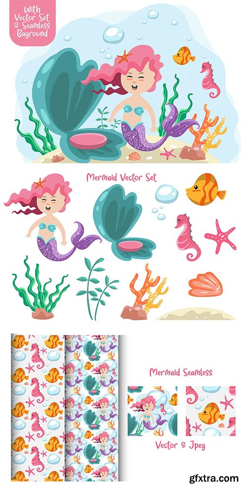 Mermaid vector with seamless