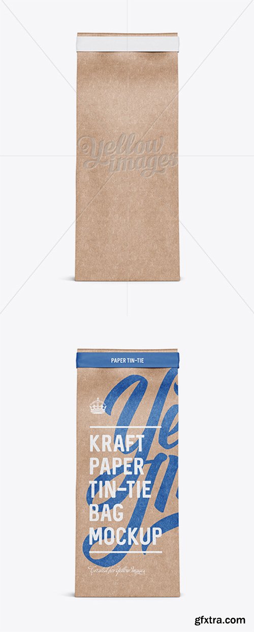 Kraft Paper Bag w/ a Paper Tin-Tie Mockup - Front View 13272