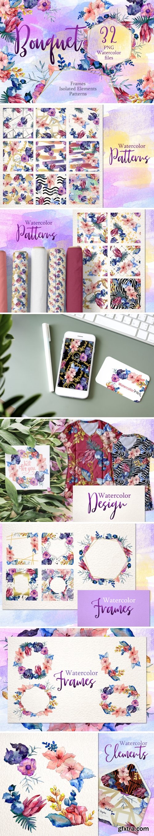 Watercolor Flower Bouquet PNG Set 1615622