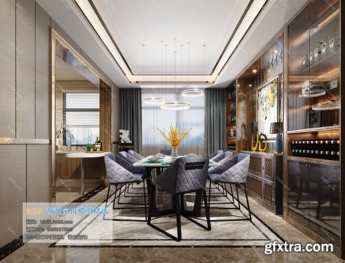 Dining Room & Kitchen Interior Scene 06 (2019)