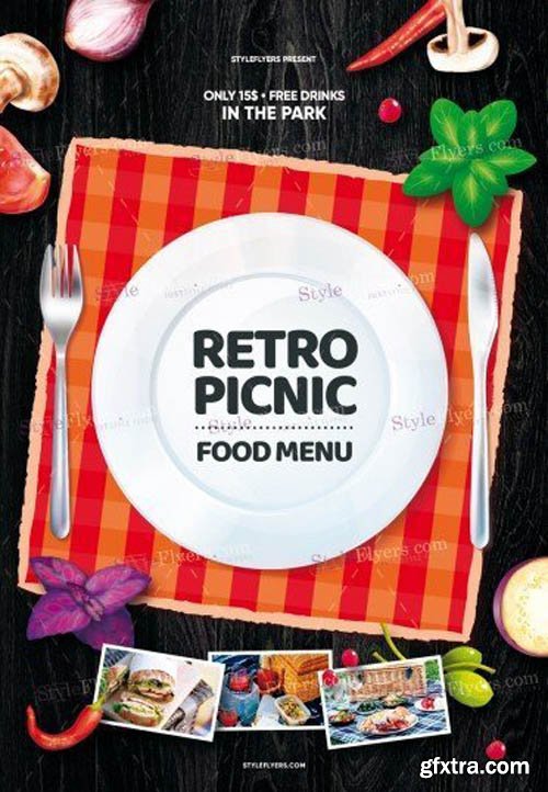 Retro Picknick Food Menu V16 2019 PSD Flyer Template