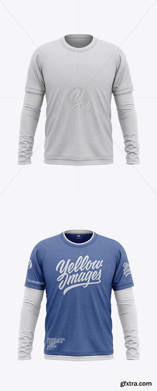 Men’s Heather Double-Layer Long Sleeve T-Shirt Mockup - Front View 38030