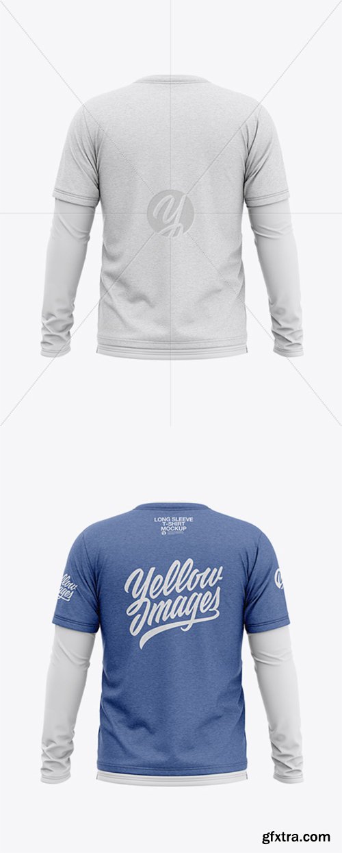 Men’s Heather Double-Layer Long Sleeve T-Shirt Mockup - Back View 38039