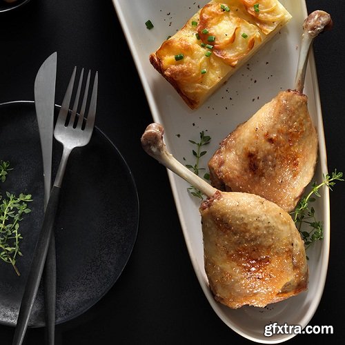 Karl Taylor Photography - Food Photography: Duck Legs Confit with Potato Gratin and Mushrooms