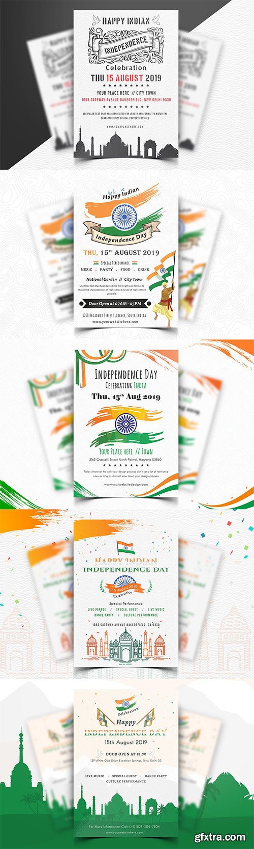 Indian Independence Day Flyers Set