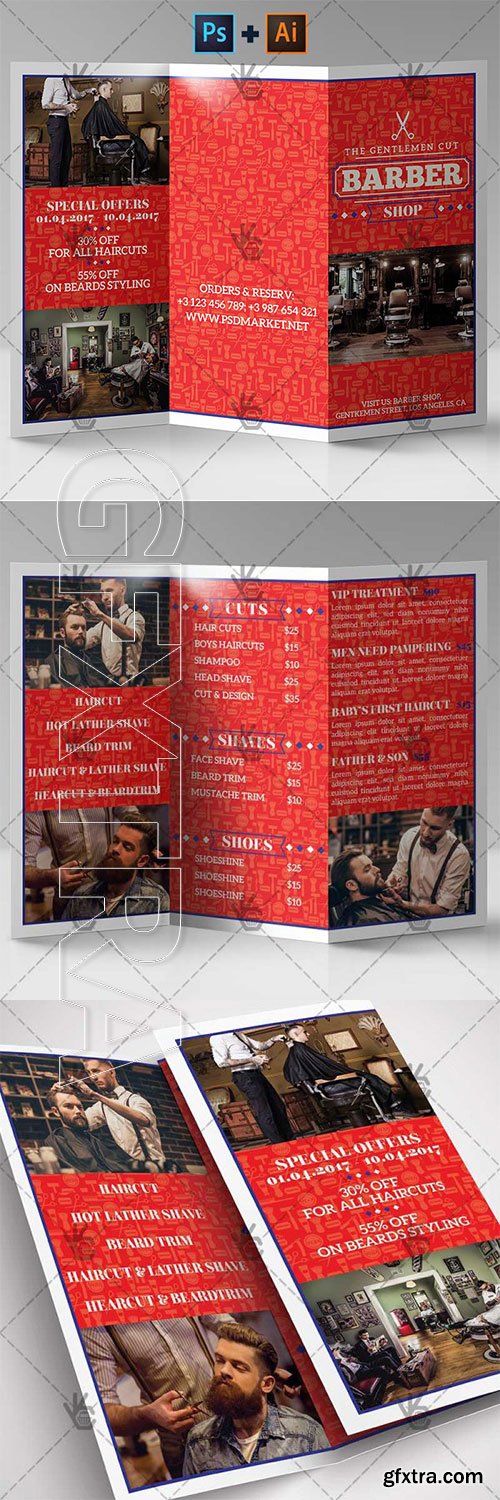 Barber Shop - Premium Tri-fold PSD/AI Brochure Template