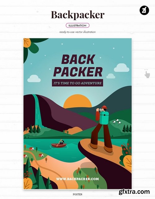 Backpacker illustration and poster layout