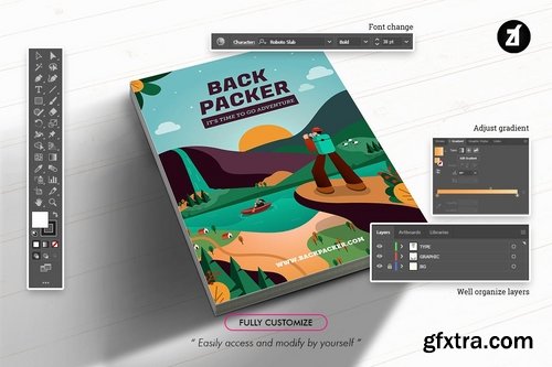 Backpacker illustration and poster layout