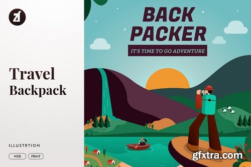 Backpacker illustration and poster layout