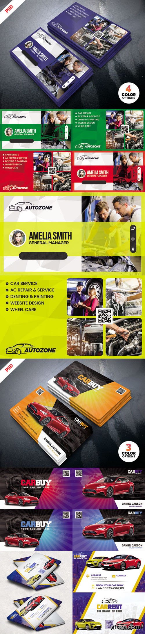 Car Repair Shop & Car Dealer Business Cards Colllection in PSD