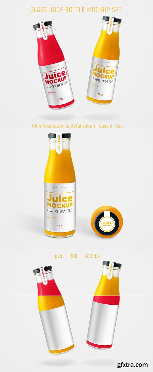 Glass Juice Bottles PSD Mockups