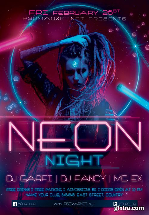 Neon night - Premium flyer psd template