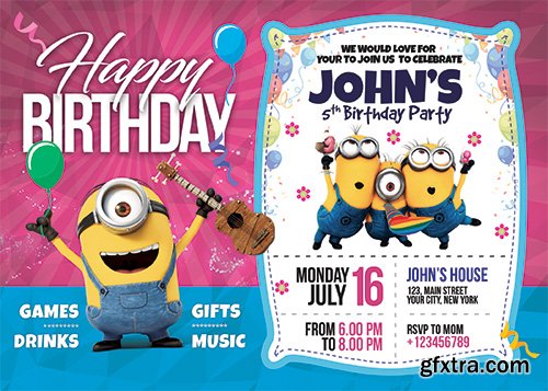 Birthday Invitation Card Template -  Flyer Template PSD