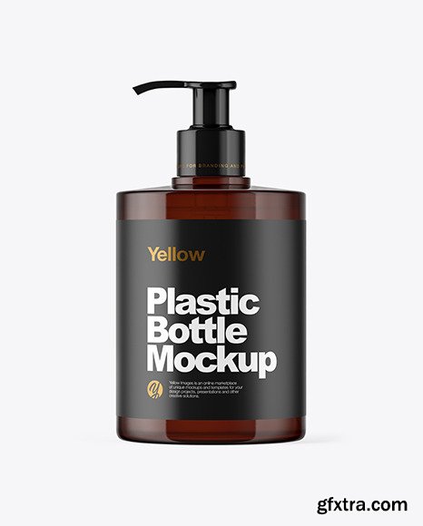 Amber Plastic Bottle with Pump Mockup 46221