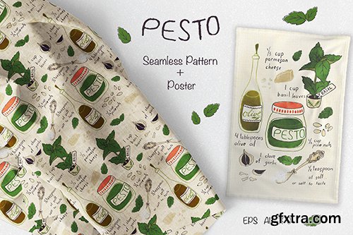 Pesto Recipe Fabric and Tea Towel