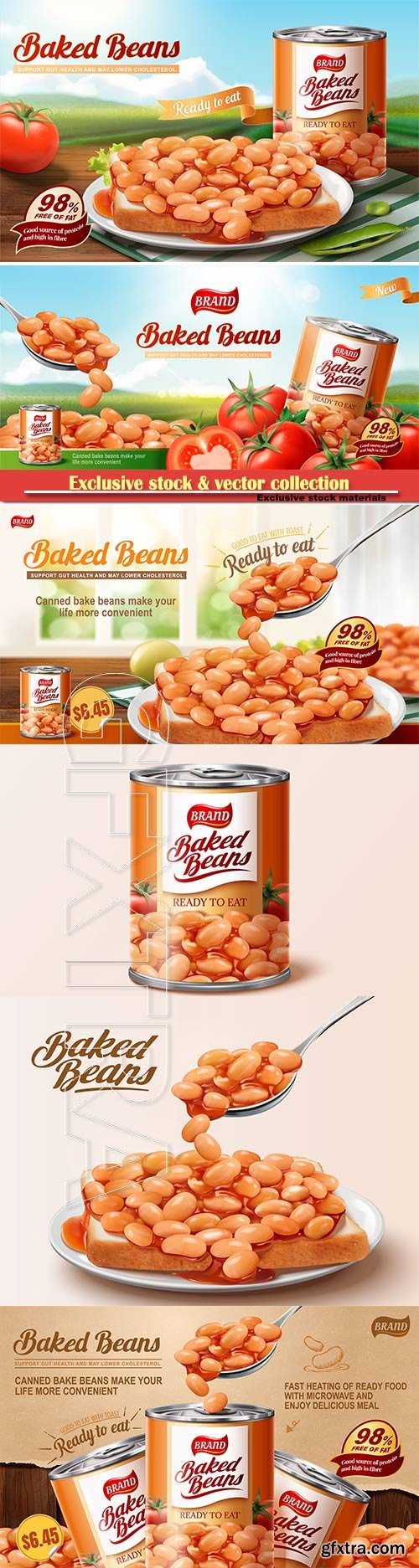 Baked beans ads with delicious beans on toast in 3d vector illustration