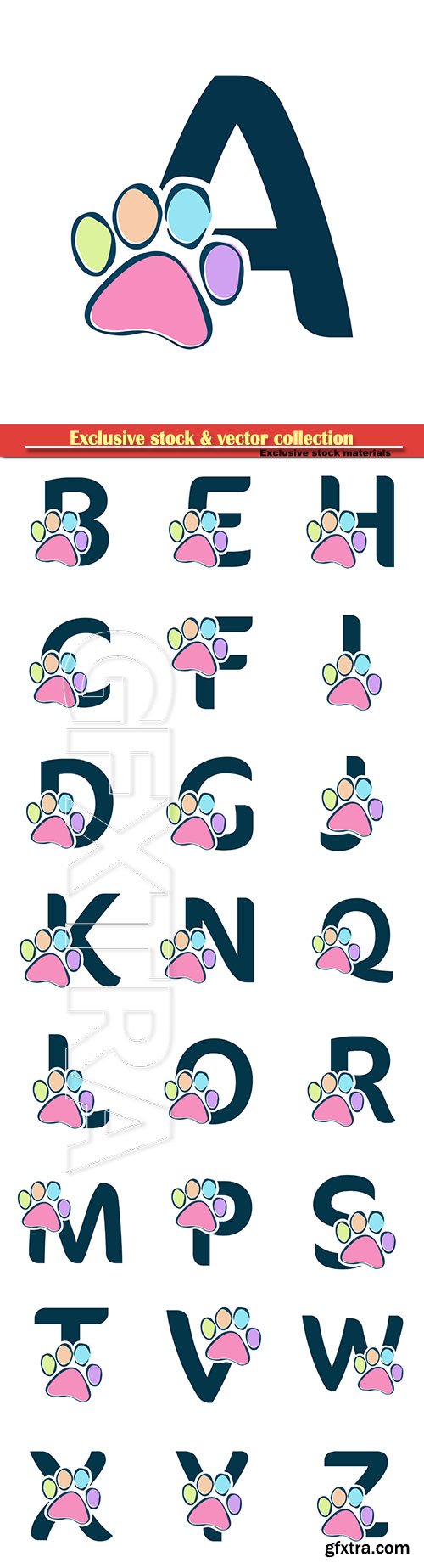 Paws font vector alphabet illustration