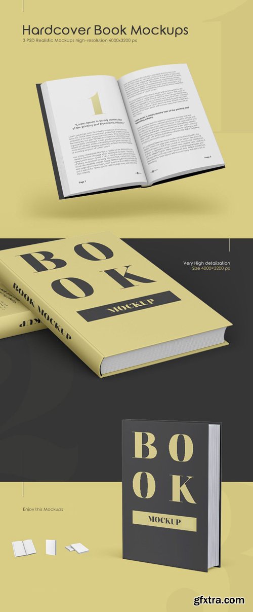 3 Realistic Hardcover Book PSD Mockups