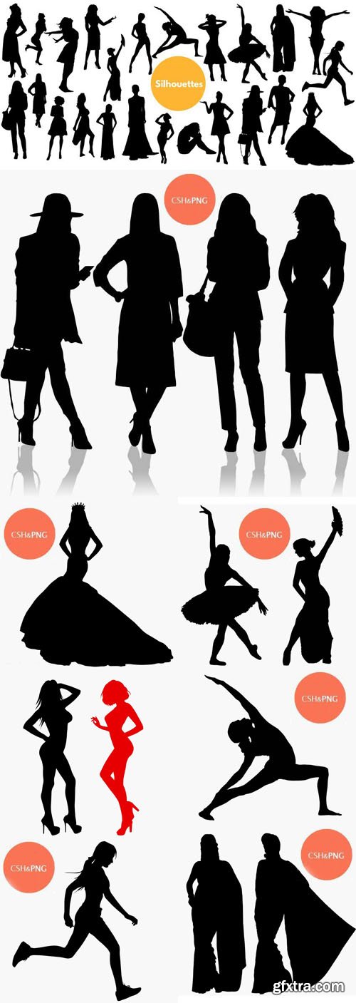 30 Woman Silhouette Photoshop Shapes