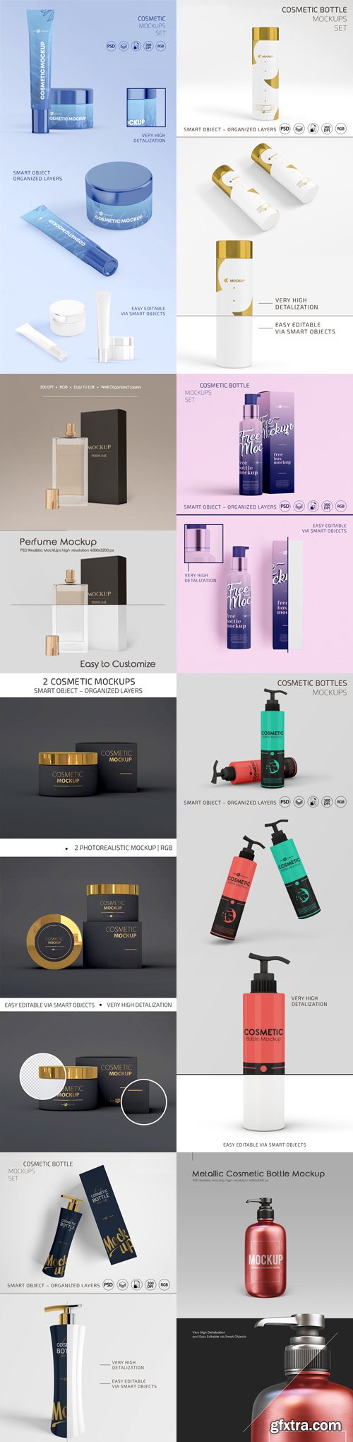 Gorgeous Collection of Cosmetic Bottles & Boxes PSD Mockups