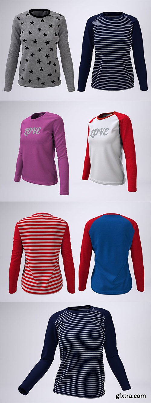 Woman's Long Raglan Sleeve T-Shirt Mock-Up