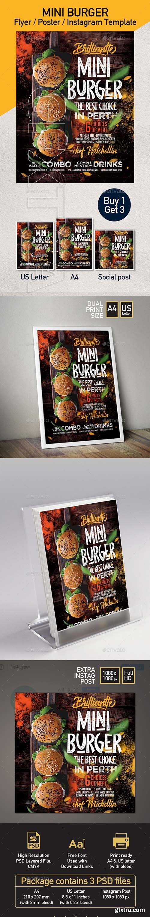 GraphicRiver - Burger Food Truck or Restaurant Menu Flyer - Set of 3 Templates 24088044