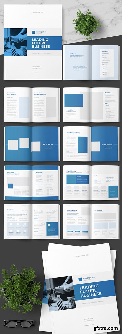 Company Profile Layout with Blue Accents 250094700