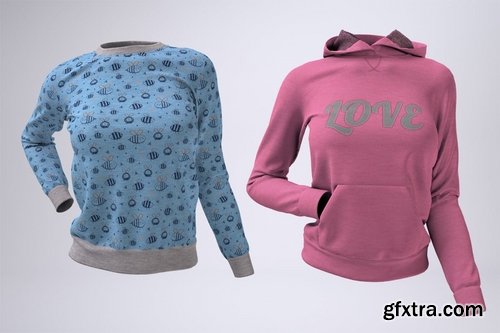 Woman\'s Hoodie and Sweatshirt Mock-Up