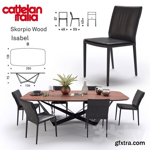 Table Scorpio Wood \\ Chair Isabel \\ Cattelan Italia