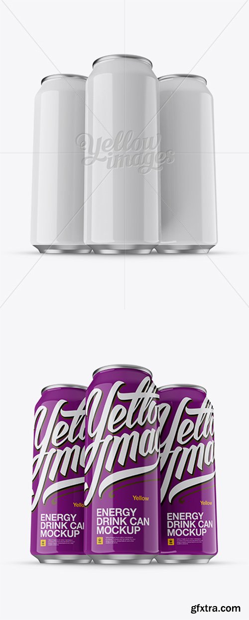 Three 500ml Glossy Aluminium Cans Mockup - Hero Shot 16261