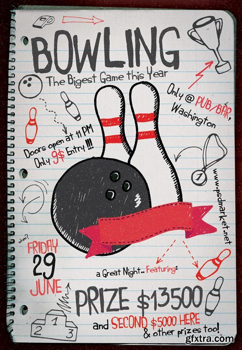 Bowling party - Premium flyer psd template