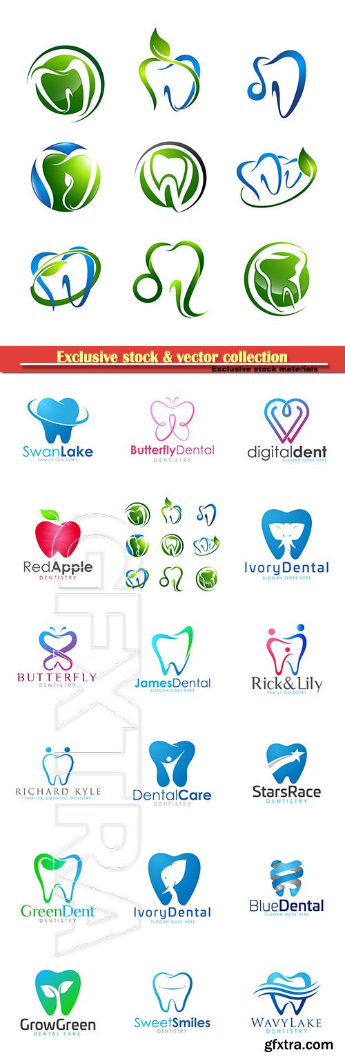 Tooth logo set Dental medical healthcare concept design