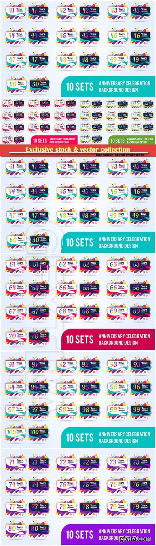 Anniversary set of modern design elements, colorful edition, celebration template design