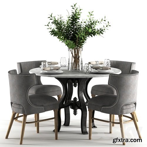 Ashford Task Chair with Hobbs - Round Dining Table-marble top 3D Model