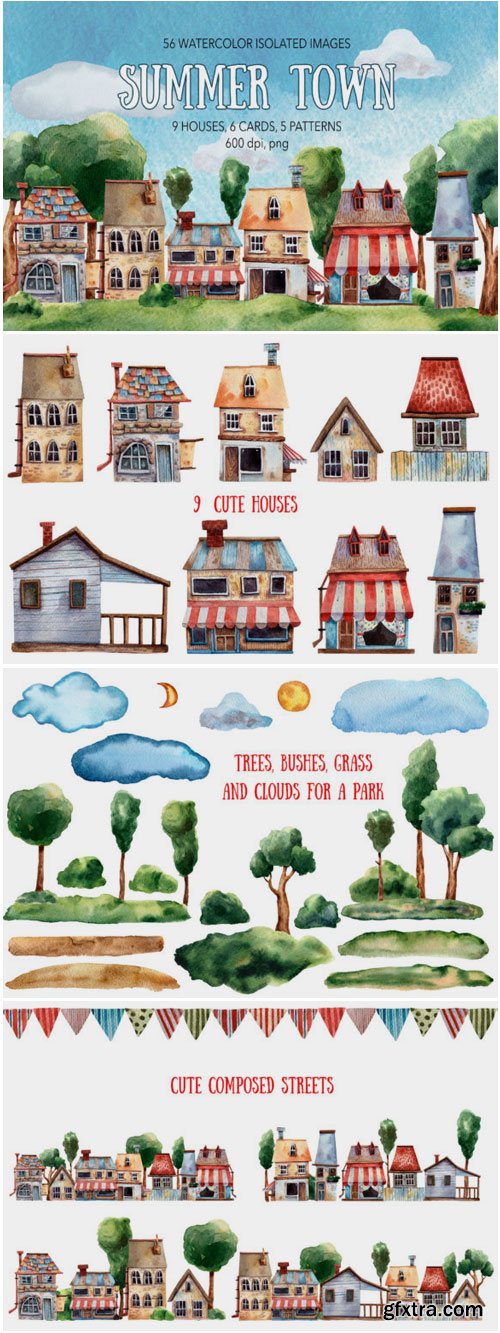 Summer Town - Watercolor Clip Art Set 1668952