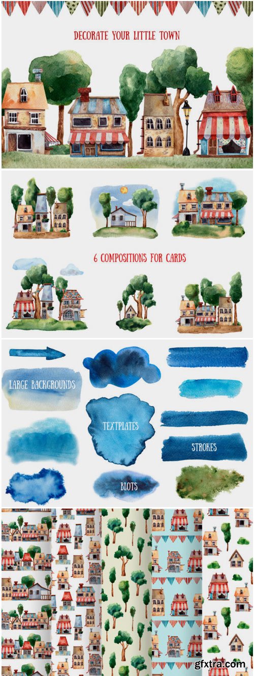 Summer Town - Watercolor Clip Art Set 1668952