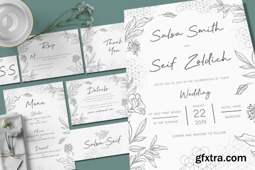 Geometric Foliage Wedding Invitation