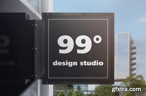 Building Advertising Square Sign Mockup