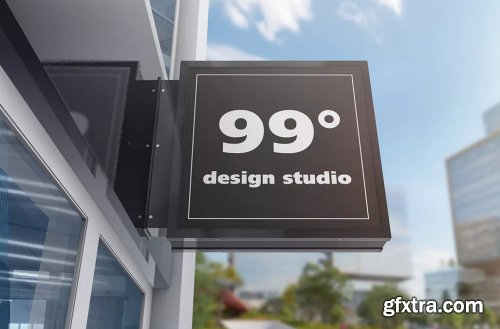 Building Advertising Square Sign Mockup