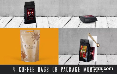 4 Coffee Bags & Package Mockups