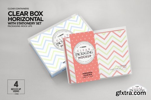 CreativeMarket - Clear Box with Stationery Set Mockup 3963876