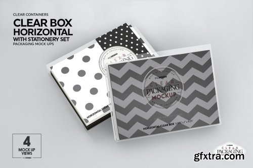 CreativeMarket - Clear Box with Stationery Set Mockup 3963876